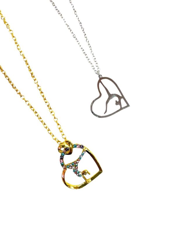 Gymnast in Heart with Colored Stones" gold pendant with chain